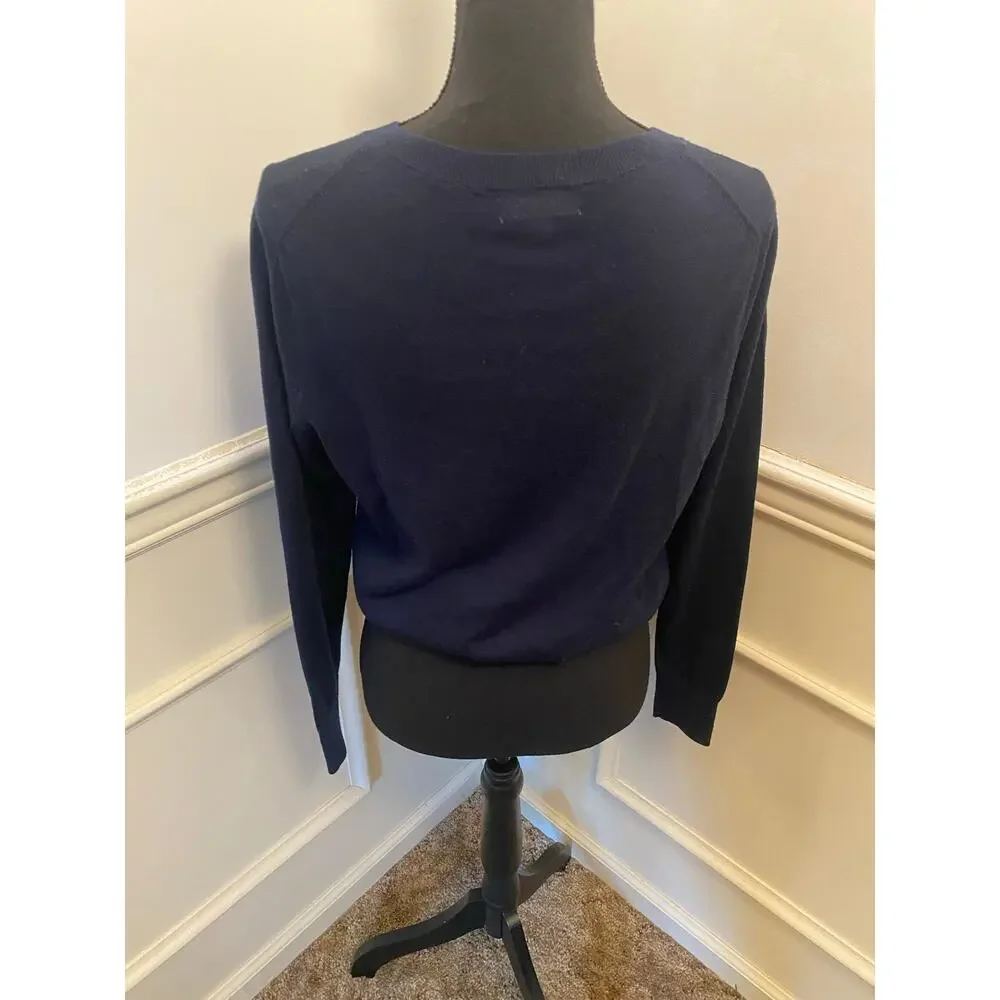 J. Crew Jackie Dark Navy Blue Button Front Cardigan Sweater Merino Wool Knit